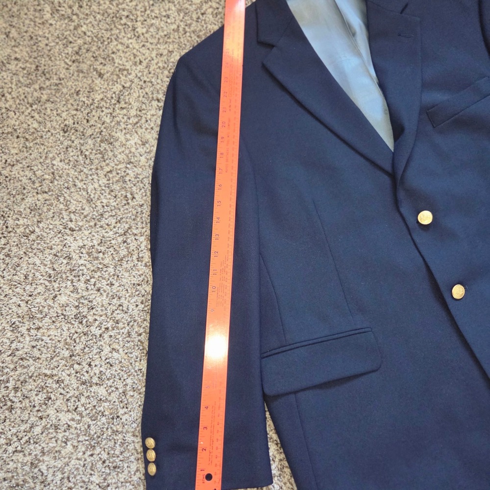 Stafford Navy Blue Wool Blend Blazer Men's Gold Button Tailored USA Size 46R Vtg - Picture 3 of 13